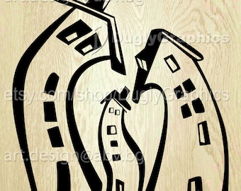 Cheerful Houses Vector Image: Family Home Design (Digital Download)