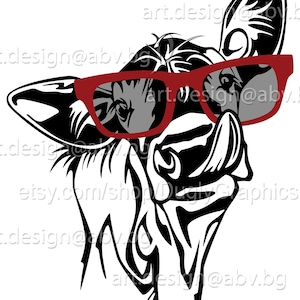 Vector COW with red glasses, calf, head, AI, PNG, eps, pdf, svg, dxf, jpg Instant Download, graphical, Print, muzzle, tongue, Digital image