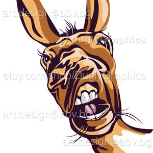 Vector DONKEY smile, 4 colors, head, AI, PNG, eps, pdf, svg, dxf, jpg Instant Download, Art Print, svg smiling donkey