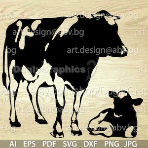 Vector COW with calf, AI, eps, pdf, png, svg, dxf, jpg Digital image, graphical image, discount coupons