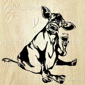 Vector COW WITH COFFEE, calf, ai, png, eps, pdf, svg, dxf, jpg, svg cow, graphical image Art Print, heifer, funny
