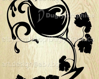 Wine Vector Art: Glass, Bottle, Grapevine (Digital Download)