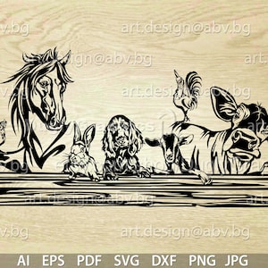 Vector ANIMAL FARM cow horse dog sheep rabbit rooster hen ai eps pdf svg dxf png jpg Download Digital image graphical welcome