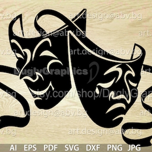 Vector THEATER MASKS, tear and Laughter, AI, eps, pdf, dxf, svg, png, jpg Download files, Digital, graphical, discount coupons