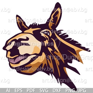Vector PLAYFUL DONKEY colored head, ai eps dxf svg pdf png jpg Download, Digital image, graphical, animal farm