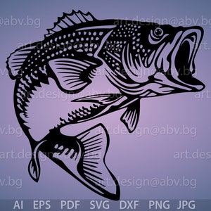 Vector FISH, Largemouth Bass, AI, eps, pdf, PNG, svg, dxf, jpg Image Graphic Digital Download Artwork, graphical, discount coupons