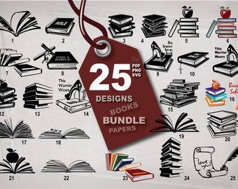 Books 25 Vector Art: Black & Colored Graphic Bundle (Digital Download)