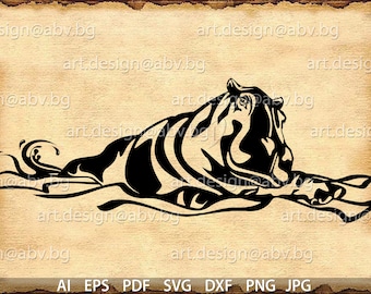 Swimming Hippopotamus Vector Art (ai, eps, png, pdf, svg, dxf, jpg) (Digital Download)