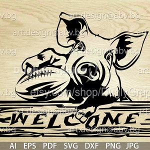 Vector PIG with American football, welcome, AI, PNG, eps, pdf, svg, dxf, jpg Download, Digital image, graphical, animal, ball