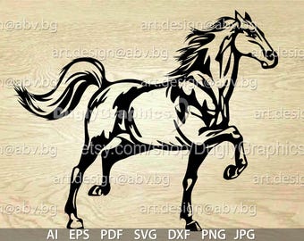 Hästvektorgrafik (svg, dxf, ai, eps, pdf, png, jpg) (digital nedladdning)