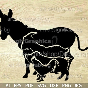 Vector ANIMAL FARM, ai, eps, pdf, svg, dxf, png, jpg Download, Digital image, graphical, donkey, goat, pig, rooster, welcome, hen, svg farm