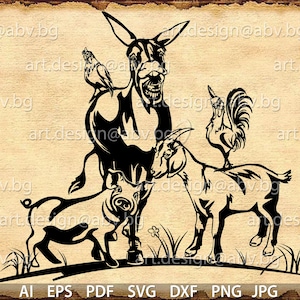 Vector ANIMAL FARM, grass, ai, eps, pdf, svg, dxf, png, jpg Download, Digital image, graphical, donkey, pig, welcome, rooster, hen, goat