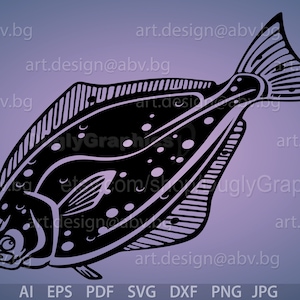 Vector HALIBUT fish, AI, eps, pdf, png, svg, dxf, jpg Image Graphic Digital Download Artwork, bottom fish