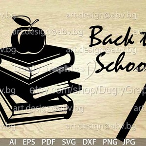 Back to School Vektor-Grafiken, Apfel, Bücher, Bleistift (Digitaler Download)