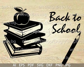 Back to School Vector Graphics, Apple, Books, Pencil (Digital Download)