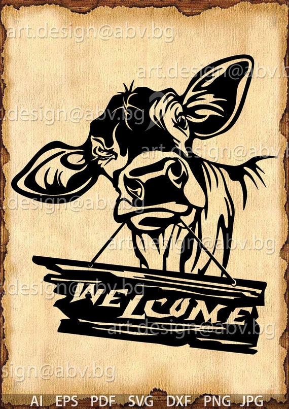 Vector Cow Welcome Calf Head Ai Png Eps Pdf Svg Dxf Etsy