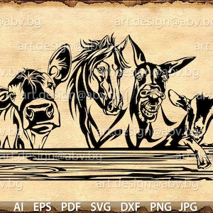 Vector ANIMAL FARM, ai, eps, pdf, svg, dxf, png, jpg Download, Digital image, farm house, animal, cow, horse, donkey, goat