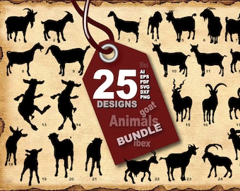 Vector BUNDLE - 25 GOATS silhouettes, AI, eps, pdf, png, svg, dxf Download files, Digital, graphical