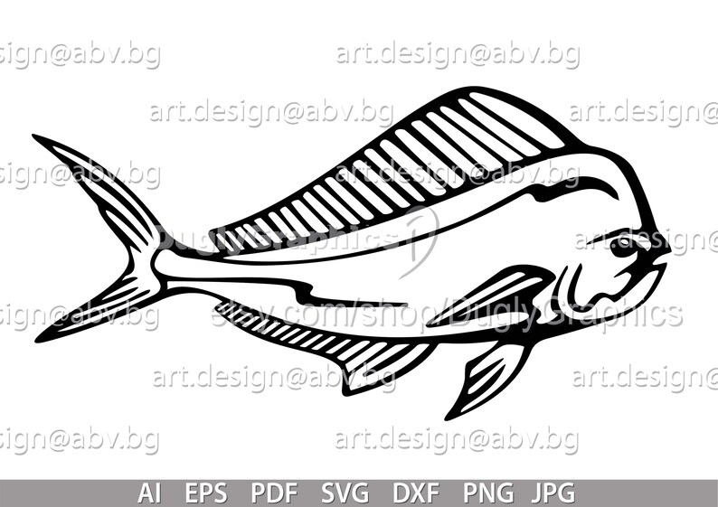 Vector MAHI-MAHI, AI, eps, pdf, png, svg, dxf, jpg Image Graphic Digital Download Artwork, stylized, graphical dolphinfish, ray-finned image 2
