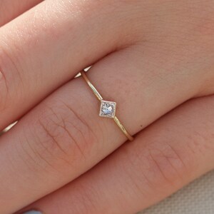 Princess Cut Engagement Ring, Diamond Bezel Ring, Solid Yellow Gold Thin Dainty Engagement Ring, Stacking 14K Diamond Ring