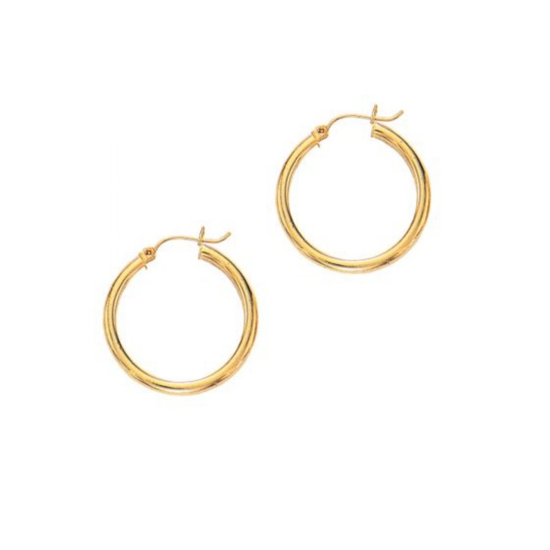 Solitaire Gold Hoops Polished Hoop Earrings 3.0 x 25mm Gold Hoop Earrings Gold Earrings 14K Gold Earrings Polished Gold Hoop Earrings