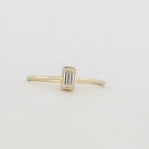 Engagement Ring, Emerald Cut Diamond Engagement Ring, Bezel Set, Solid White and Yellow Gold Thin Dainty Engagement Ring, Stacking Ring