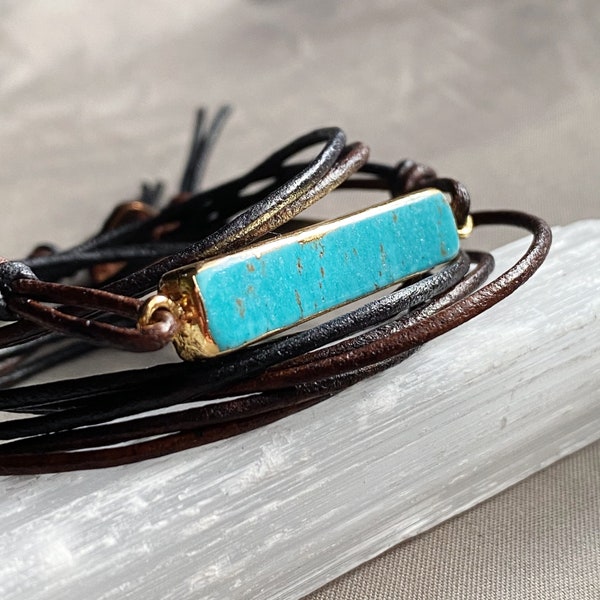 Leather wrap bracelet - turquoise bracelet - leather bracelet - leather wrap - turquoise wrap bracelet- turquoise leather bracelet