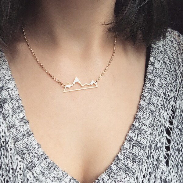 Gold Brass Mountain Necklace // Dainty Minimalist Mountain Necklace