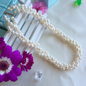7mm weiß Süßwasser Perle Triple Strang Kette-Triple Reihen Perle Chocker Halskette-Triple Strang ovale Perlen Halskette-Fancy Urlaub Geschenk