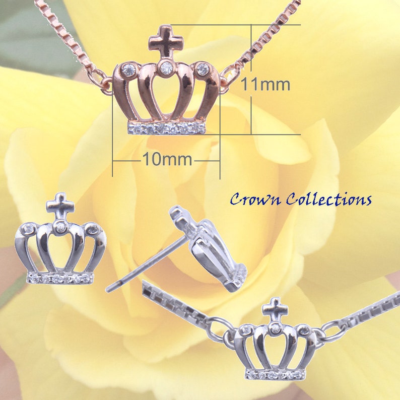 Pave CZ Crown Sterling Silver Jewelry Set of 4-Cz Crown Necklace-Cz Crown Earrings-Crown Ring-Crown Bracelet-Lovely Holiday Gift Jewelry