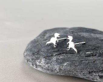 Sterling Silver Tiny T-Rex Dinosaur Stud Earrings, Funny Jewelry