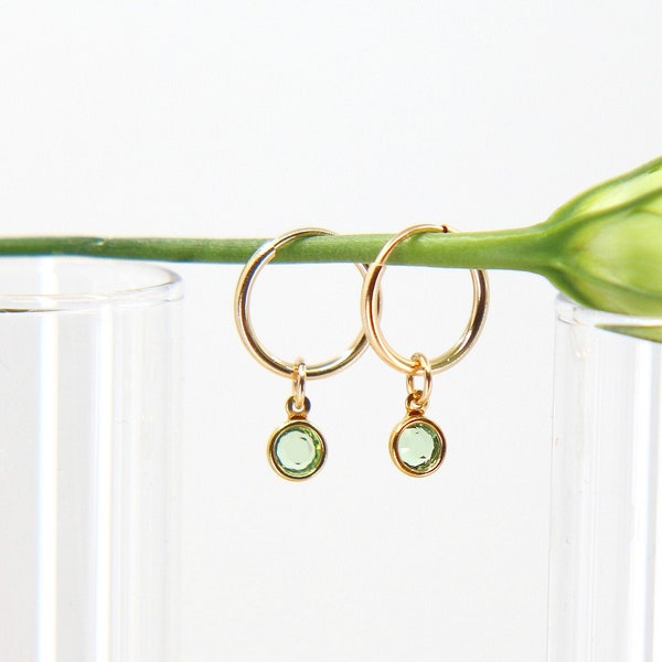 August Birthstone Earrings, August Birthday Gift, Peridot Birthstone Jewelry, Gold Hoop Earrings, Month Birthstone Charm, Personalized Gifts