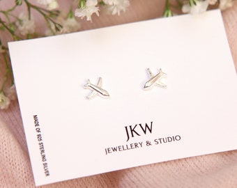 Airplane Stud Earrings, Tiny Stud Earrings for Her, Cute Travel Earrings, Mens Earring, Sterling Silver Plane Earrings, Graduation Gifts