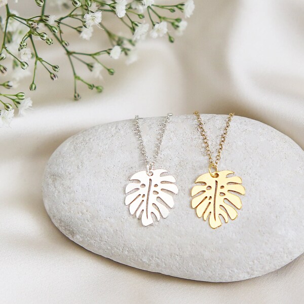 Collier feuille de Monstera, collier feuille de palmier en or, plante dame, collier Monstera en argent sterling, collier botanique, collier meilleur ami