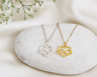 Gift for Wife, Anniversary Wedding Gifts for Her, Gold Heart Necklace, Infinity Jewelry for Women, Silver Eternity Necklace