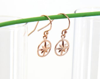Rose Gold Earrings, Compass Earrings, North Star Earrings, Gold Starburst Earrings, Travel Gift, Wanderlust Jewelry, Graduation Gift for Her
