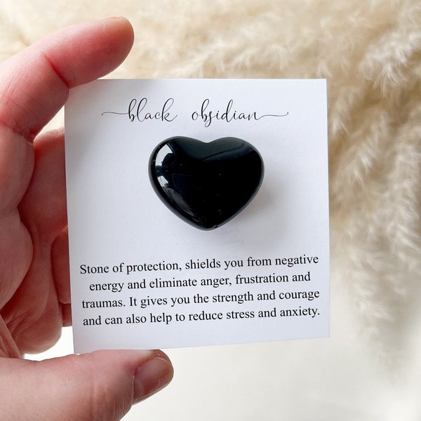 Black Obsidian Heart Stone, Protection Gemstone, Crystal Pocket Hug Gift, Anxiety Gifts, Worry Stone, Thoughtful Gift, Pick me up Gift