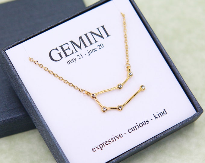 Gemini Necklace, Constellation Necklace, Gold Zodiac Necklace, Zodiac Jewelry, Celestial Jewelry Gift, Dainty Celestial Necklace, Star Sign