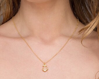 womens gold anchor necklace