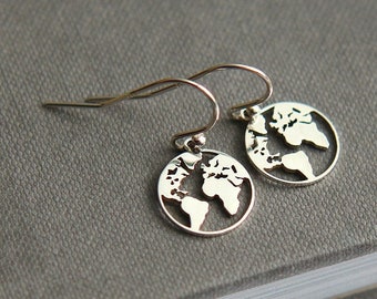 Sterling Silver World Map Earrings, Gold Globe Earrings, Minimalist Earrings, Travel Gift, Inspirational Gift, Graduation Gift for Her