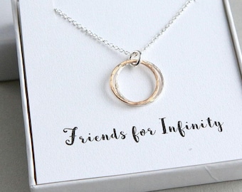 Best Friend Gift, 2 Friends Necklace, Circle Necklace, Gold Silver Ring Necklace, Bridesmaid Gift, Minimalist Jewelry, Handmade Jewelry