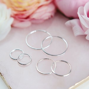 Sterling Silver Hoop Earrings, Simple Hoop Earrings, 1 Pair Hoop Earrings, Minimalist Earrings, Hoop Earrings 12mm 14mm 20mm 32mm 37mm 47mm