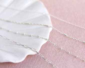 Sterling Silver Satellite Chain Necklace, Silver Paper Clip Chain, Layering Necklace, Sterling Silver Beaded Chain Necklace, Dainty Chain