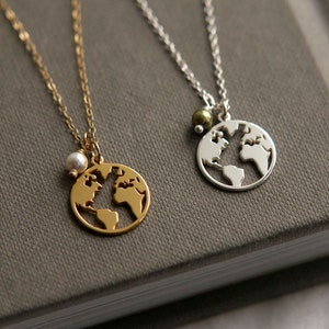 Collier monde, collier globe, collier carte, collier terre, collier envie de voyager, collier voyage, interurbain, cadeau bijoux pour elle