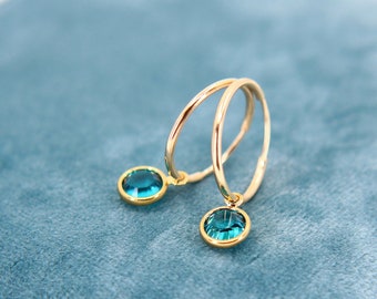 Birthstone Earrings, December Birthday Gift, December Birthstone Jewelry, Gold Hoop Earrings, Any Month Birthstone Charms, Gifts for Her