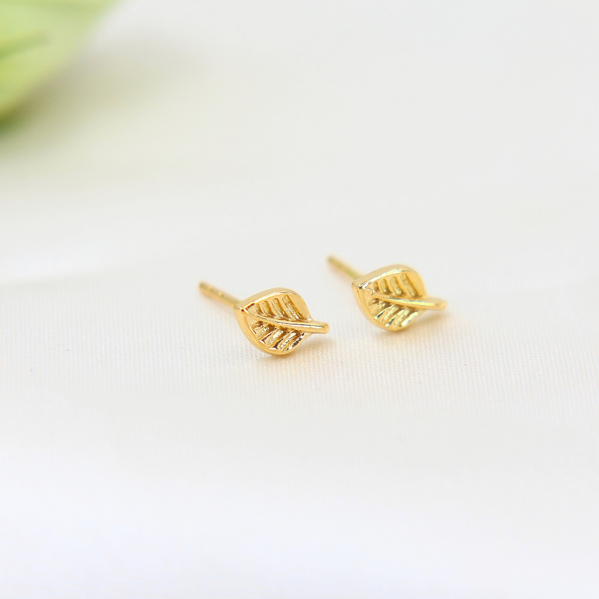 Tiny Leaf Earrings Gold Leaf Studs Earrings Plant Earrings | Etsy