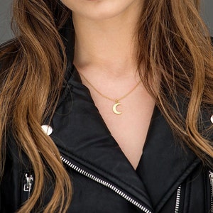 Gold Moon Necklace for Women, Dainty Celestial Necklace, Half Moon Pendant, Crescent Jewelry for Her, Wife Birthday Gift, Anniversary Gift