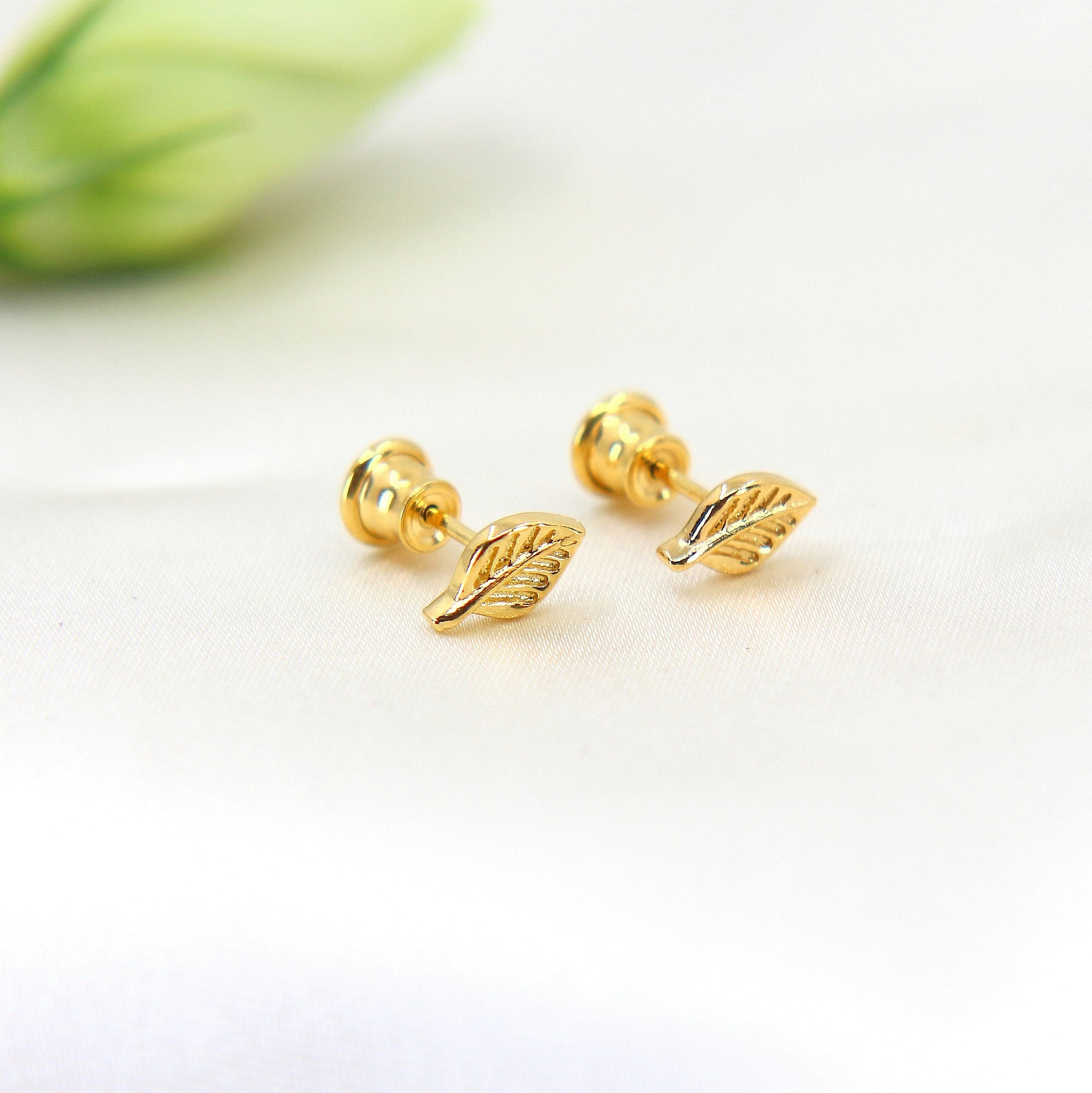 Tiny Leaf Earrings Gold Leaf Studs Earrings Plant Earrings | Etsy