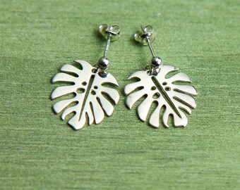 Monstera Leaf Earrings, Silver Plant Stud, Tropical Leaf Earrings, Gold Monstera Earrings, Stud Earrings, Botanical Earrings, Gift for Her