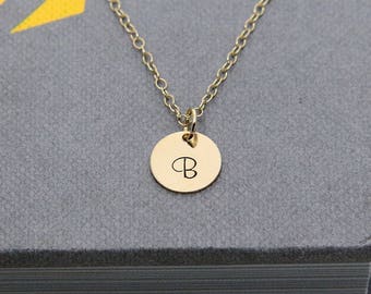 Personalized Initial Necklace, Gold Disc Necklace, Hand Stamped Monogram Jewelry, Gift for Her, Birthday Gift for Best Friend, Sister, Mom